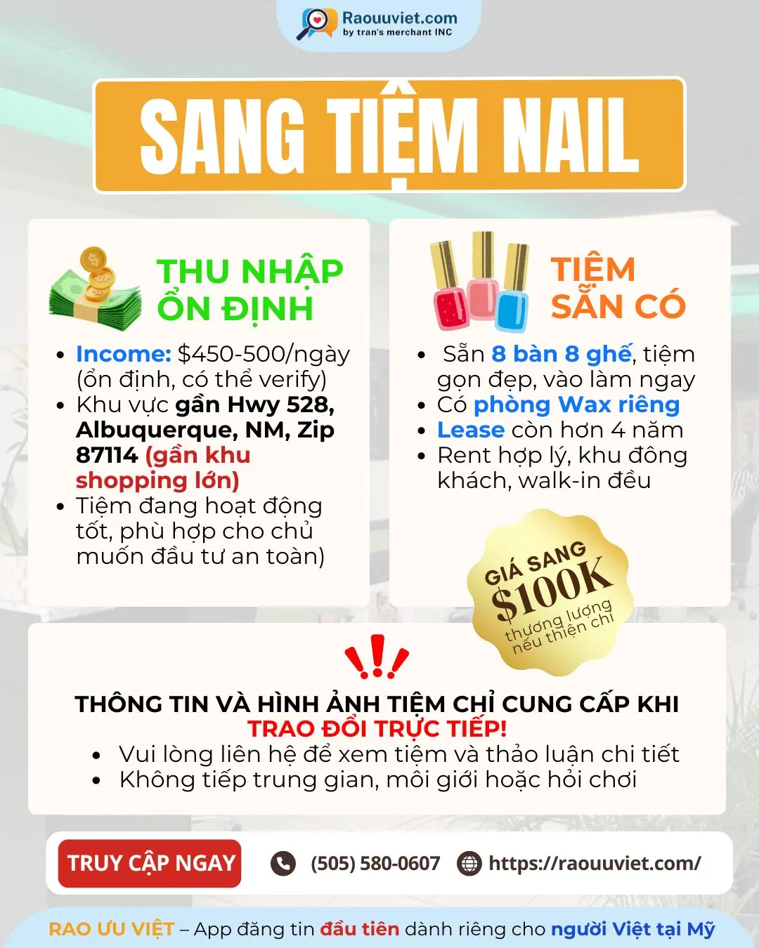 💎 CẦN SANG TIỆM NAIL – KHU SHOPPING LỚN, THU NHẬP TỐT 💎