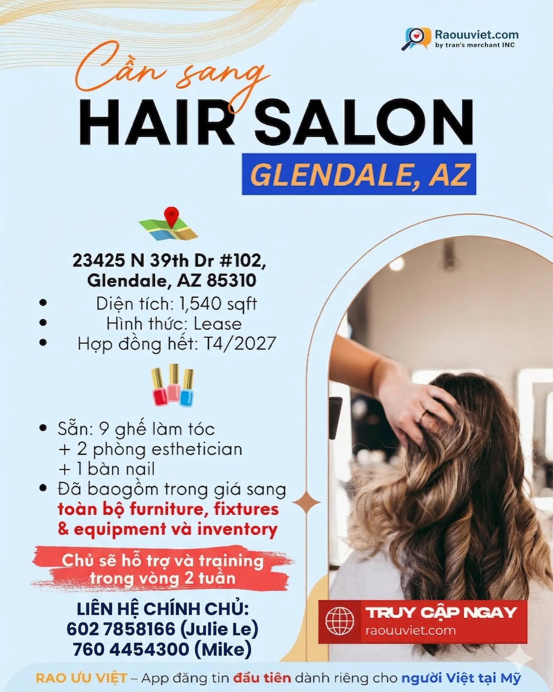 💥 CẦN SANG HAIR SALON TẠI GLENDALE, AZ 💥